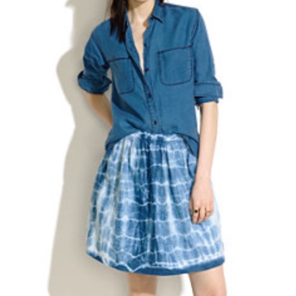 Madewell Shibori Linen Blue Tie-Dye Skirt
